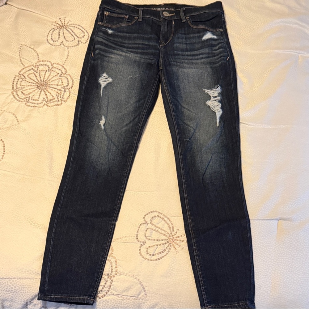 Express Distressed Dark Blue Women's Jeans